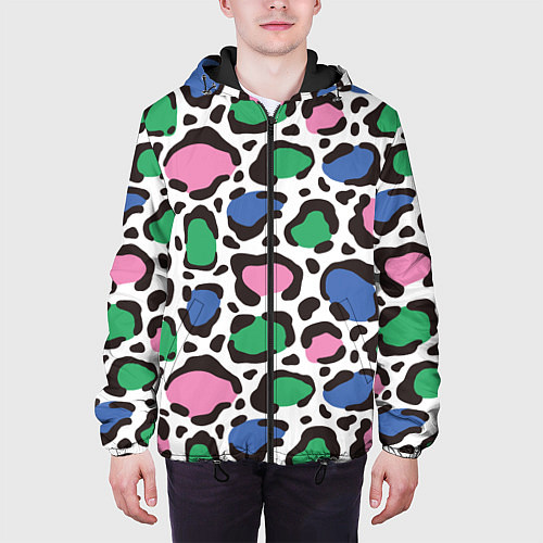 Мужская куртка Леопардовые пятна ярких цветов / 3D-Черный – фото 3