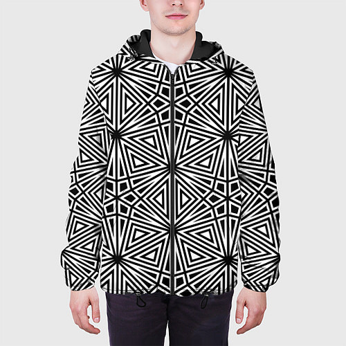 Мужская куртка Паттерн из чёрно-белого множества треугольников / 3D-Черный – фото 3