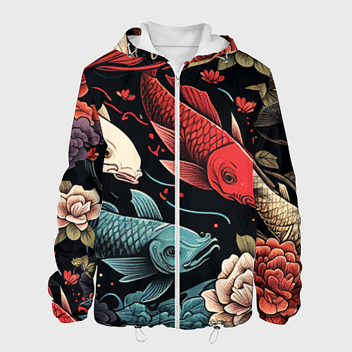 Мужская куртка Узор с японскими карпами кои / 3D-Белый – фото 1