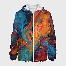 Куртка с капюшоном мужская Яркие абстрактные разводы краски, цвет: 3D-белый