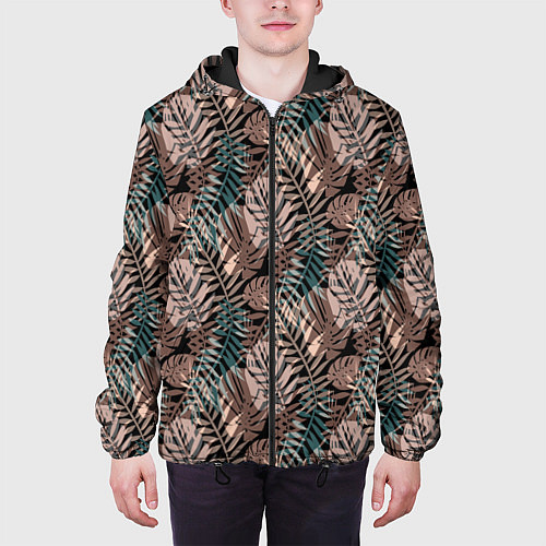 Мужская куртка Тропический коричнево серый узор / 3D-Черный – фото 3