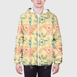 Куртка с капюшоном мужская Птицы и цветы, цвет: 3D-белый — фото 2