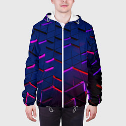 Куртка с капюшоном мужская Неоновые треугольники с подсветкой, цвет: 3D-белый — фото 2