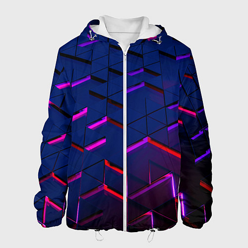 Мужская куртка Неоновые треугольники с подсветкой / 3D-Белый – фото 1