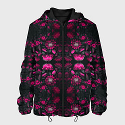 Куртка с капюшоном мужская Ярко-розовые неоновые лилии, цвет: 3D-черный