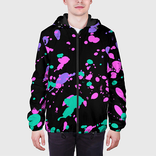 Мужская куртка Неоновые цвета брызги краски / 3D-Черный – фото 3