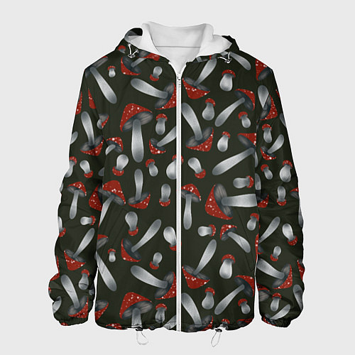 Мужская куртка Мухоморы - паттерн / 3D-Белый – фото 1
