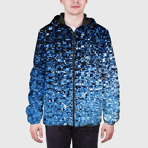 Мужская куртка Геометрическое множество синих кубов / 3D-Черный – фото 3