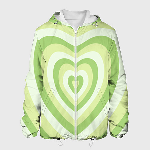 Мужская куртка Зеленые сердца - индикид паттерн / 3D-Белый – фото 1