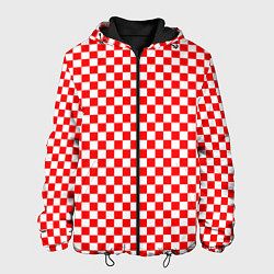 Куртка с капюшоном мужская Красные и белые квадраты, цвет: 3D-черный