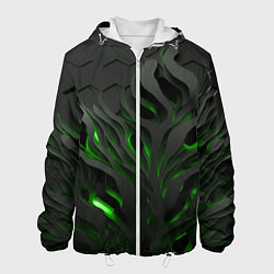 Куртка с капюшоном мужская Объемные черные и зеленые линии, цвет: 3D-белый