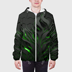Куртка с капюшоном мужская Объемные черные и зеленые линии, цвет: 3D-белый — фото 2