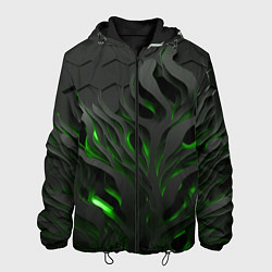 Куртка с капюшоном мужская Объемные черные и зеленые линии, цвет: 3D-черный