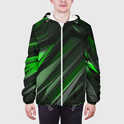 Куртка с капюшоном мужская Green black abstract, цвет: 3D-белый — фото 2