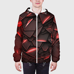Куртка с капюшоном мужская Красные элементы с неоновым свечением, цвет: 3D-белый — фото 2