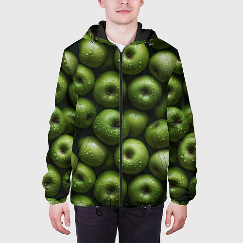 Мужская куртка Сочная текстура из зеленых яблок / 3D-Черный – фото 3