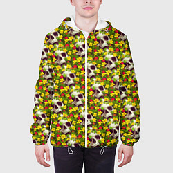 Куртка с капюшоном мужская Черепа в луговых цветах, цвет: 3D-белый — фото 2