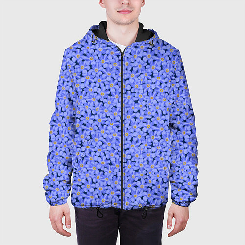 Мужская куртка Незабудки цветочный паттерн на темном фоне / 3D-Черный – фото 3