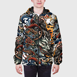 Куртка с капюшоном мужская Татуировка Ирезуми, цвет: 3D-черный — фото 2