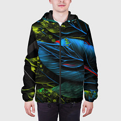 Куртка с капюшоном мужская Синий лист абстракция, цвет: 3D-черный — фото 2