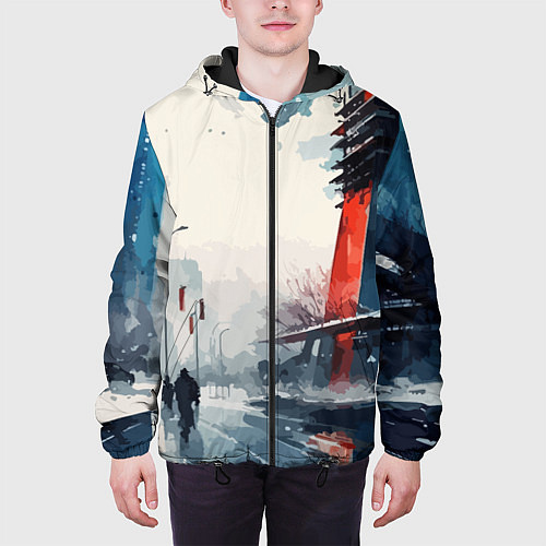Мужская куртка Наш город - коллекция Бело-сине-красный - Хуф и Ся / 3D-Черный – фото 3