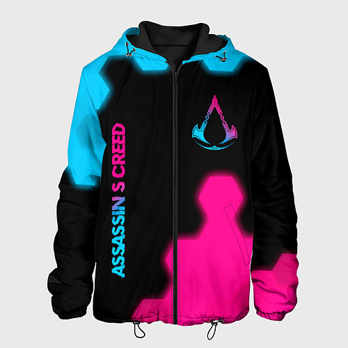 Мужская куртка Assassins Creed - neon gradient: надпись, символ / 3D-Черный – фото 1