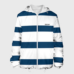 Куртка с капюшоном мужская Бело-синий полосатый узор, цвет: 3D-белый