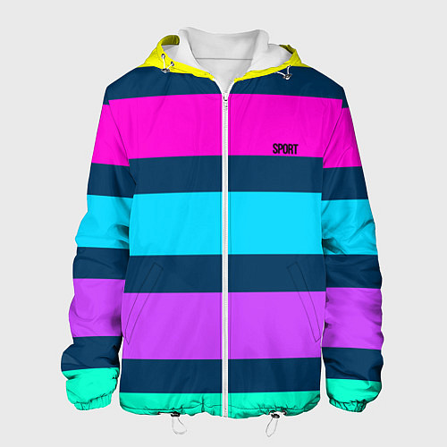Мужская куртка Разноцветные неоновые полосы / 3D-Белый – фото 1