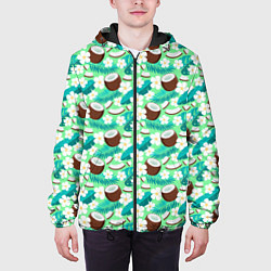 Куртка с капюшоном мужская Летний паттерн с кокосом, цвет: 3D-черный — фото 2