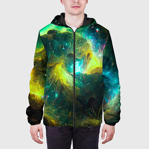 Мужская куртка Небула в космосе в зеленых тонах - нейронная сеть / 3D-Черный – фото 3