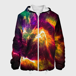 Куртка с капюшоном мужская Небула в космосе разноцветная - нейронная сеть, цвет: 3D-белый