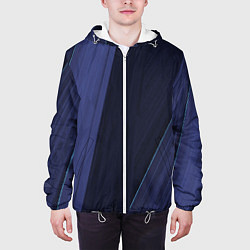 Куртка с капюшоном мужская Синие и тёмные полосы, цвет: 3D-белый — фото 2