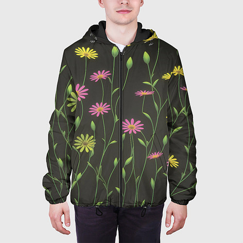 Мужская куртка Полевые цветочки на темном фоне / 3D-Черный – фото 3