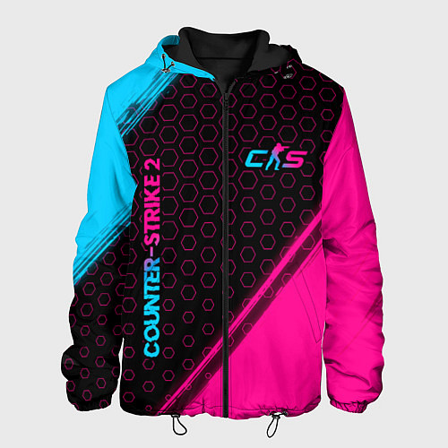 Мужская куртка Counter-Strike 2 - neon gradient: надпись, символ / 3D-Черный – фото 1