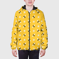 Куртка с капюшоном мужская Пчелы и цветы паттерн, цвет: 3D-черный — фото 2