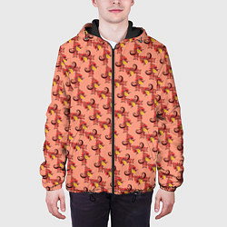Куртка с капюшоном мужская Декоративный растительный орнамент, цвет: 3D-черный — фото 2