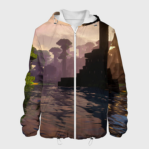 Мужская куртка Minecraft - река в лесу / 3D-Белый – фото 1