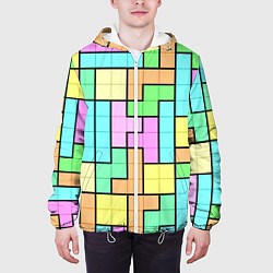 Куртка с капюшоном мужская Светлая стена из блоков Тетриса, цвет: 3D-белый — фото 2