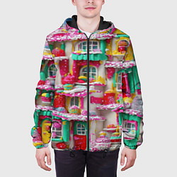 Куртка с капюшоном мужская Домики из сладостей, цвет: 3D-черный — фото 2