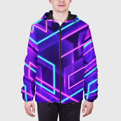Мужская куртка Светящиеся разноцветные полосы / 3D-Черный – фото 3