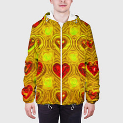 Куртка с капюшоном мужская Узор рубиновые сердца, цвет: 3D-белый — фото 2