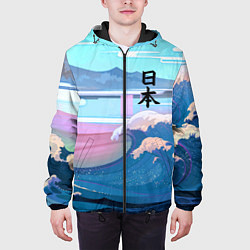 Куртка с капюшоном мужская Japan - landscape - waves, цвет: 3D-черный — фото 2