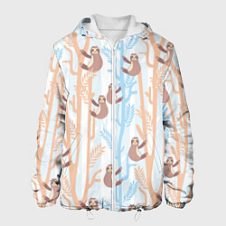 Куртка с капюшоном мужская Милые ленивцы, цвет: 3D-белый