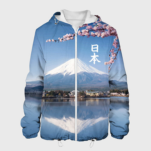 Мужская куртка Цветущая сакура на фоне Фудзиямы - Япония / 3D-Белый – фото 1