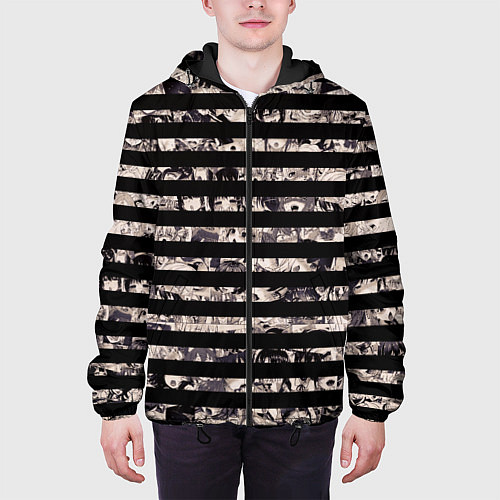 Мужская куртка В полоску с ахегао / 3D-Черный – фото 3