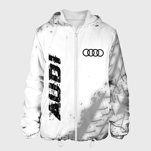 Мужская куртка Audi speed на светлом фоне со следами шин: надпись / 3D-Белый – фото 1