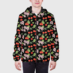 Куртка с капюшоном мужская Паттерн цветы и вишня, цвет: 3D-черный — фото 2