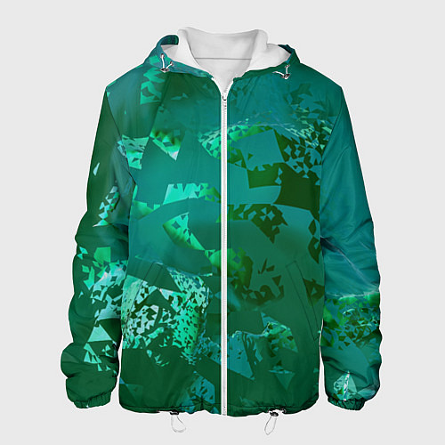 Мужская куртка Зелёные обрывки фигур / 3D-Белый – фото 1