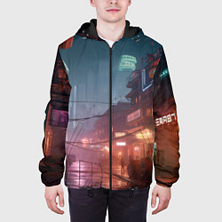 Куртка с капюшоном мужская Киберпанк город будущего, цвет: 3D-черный — фото 2