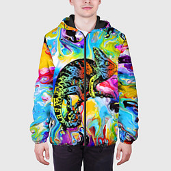 Куртка с капюшоном мужская Маскировка хамелеона на фоне ярких красок, цвет: 3D-черный — фото 2